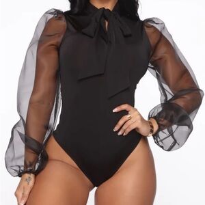 Elegant Black Sheer Sleeve Bodysuit